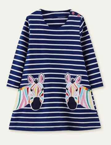 Zebra Appliqué Long Sleeve Dress - Mini Taylor